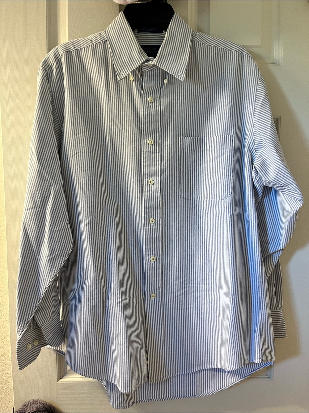 cambridge classics men’s blue & white striped button up long sleeve dress shirt